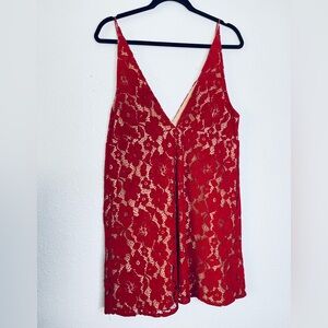 Free People Dangerous Love Red Lace Overlay Spaghetti Strap Mini Dress 12